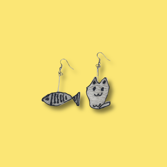 Make Your Own Cat & Fish Earrings with PLA – A Black & White Statement Piece